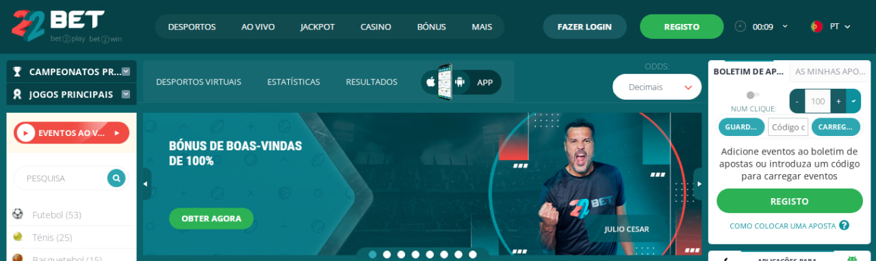 22bet welcome bonus PT