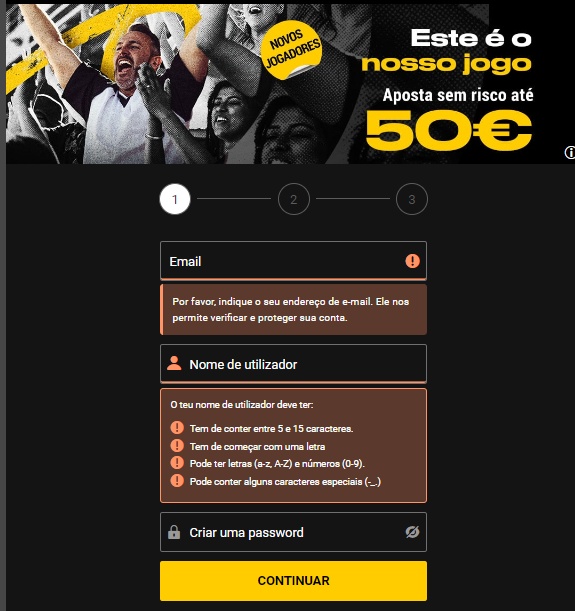 Processo de registro bet.pt